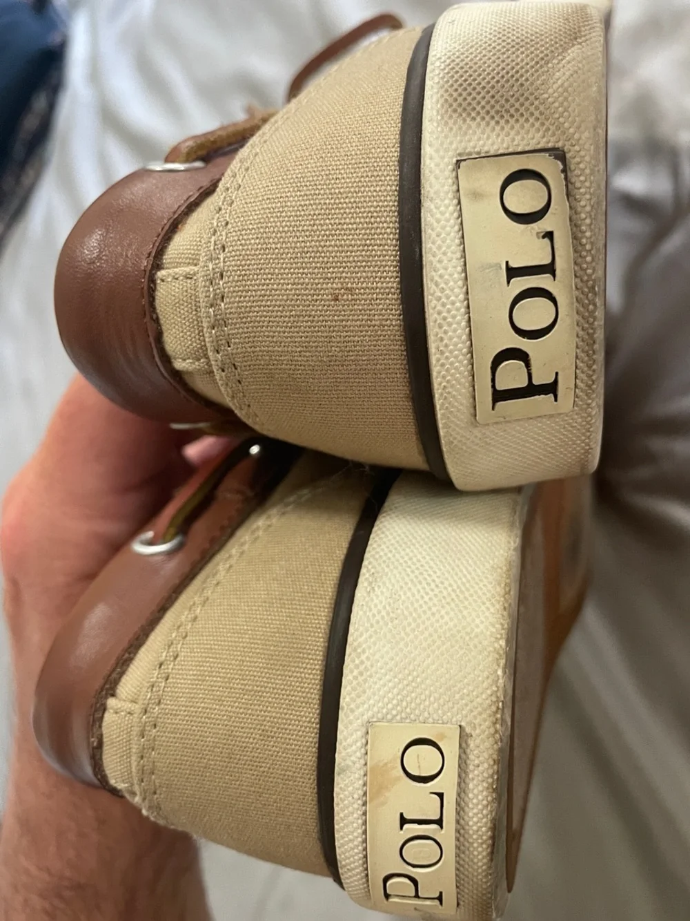 Polo Ralph Lauren Mansheim Canvas Boat Shoe | Size 11D | Tan & Brown Leather